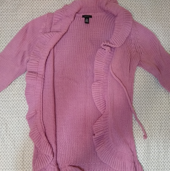 Baby Style Rose Pink Semi Open Sweater Cardigan Drawstring Wool Blend Medium - Picture 6 of 11